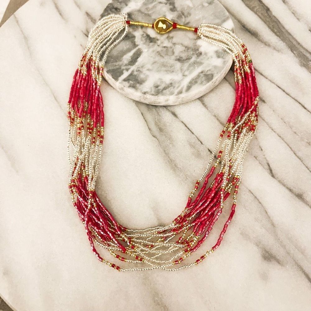 Vintage Pink Seed Bead‎ Multilayer Necklace | Boho Layered Beaded| Mystical
